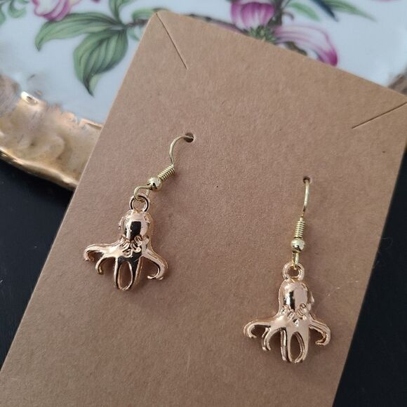 New Handcrafted Octopus Dangle Earrings on 14K Gold Plated Hooks - Picture 1 of 1